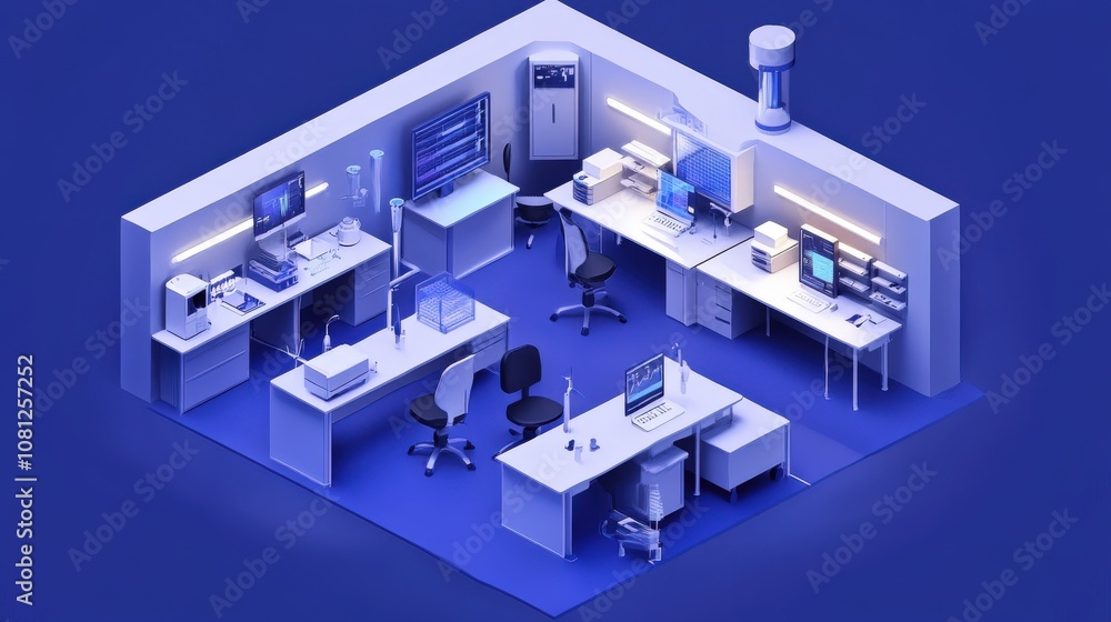 Aufkleber isometric view of a modern laboratory with computers and equipment