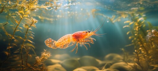 Shrimp Underwater with Sunlight