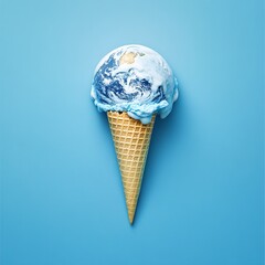 Earth as Melting Ice Cream Scoop  Creative Environmental Concept Highlighting Climate Change Impact