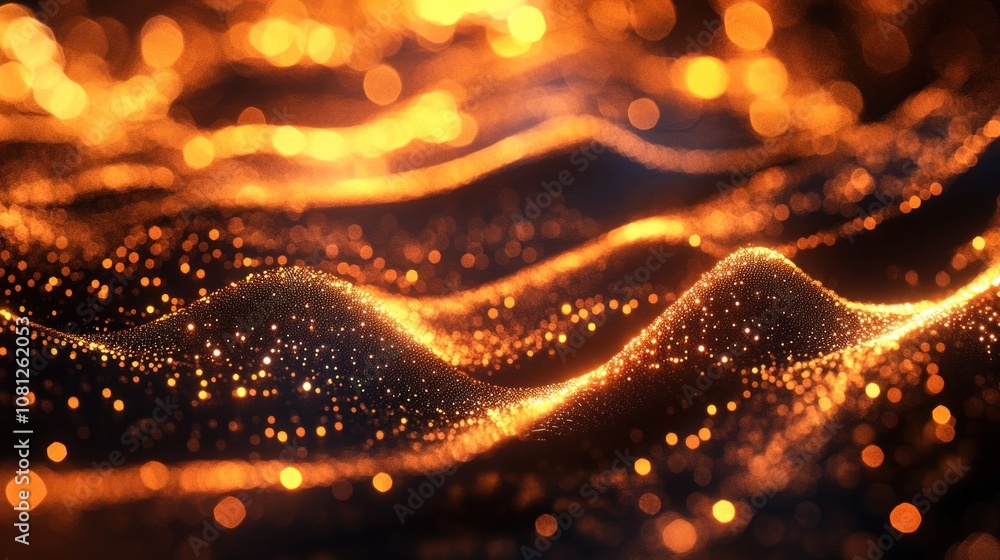 Poster abstract waves of glowing particles creating a mesmerizing visual effect.