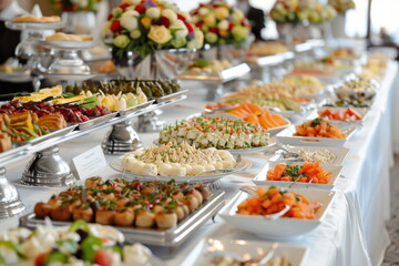 Obraz premium Catering food on long table, Party