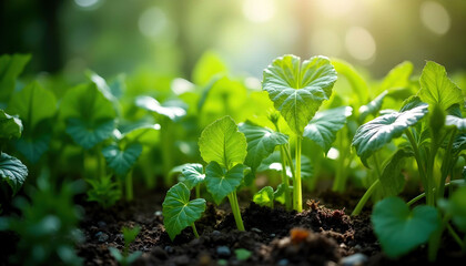 A scene depicting smart plants that automatically water themselves, monitor their surroundings, and adapt to environmental changes, showcasing the fusion of nature and technology for efficient plant