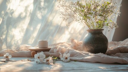 Rustic Still Life with Flowers and Soft Natural Light
