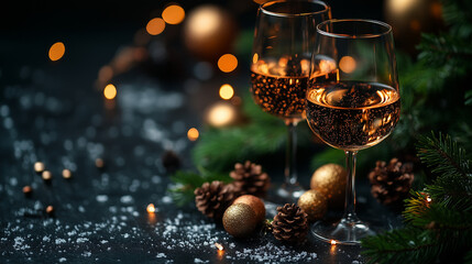 A corporate New Year&rsquo;s flyer with sleek winter aesthetics, featuring RSVP details and festive holiday graphics