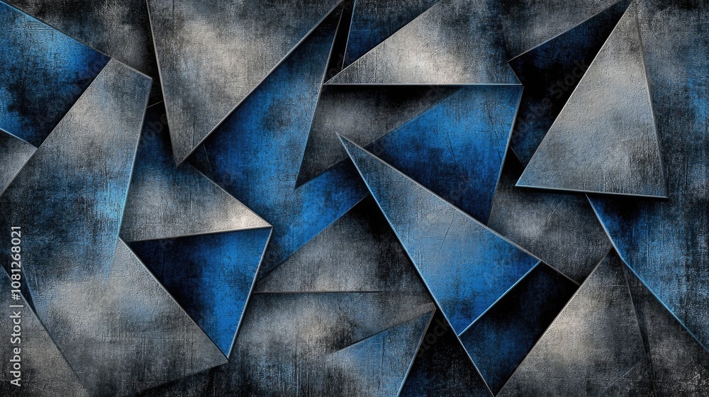 Poster abstract background with geometric shapes in blue and gray tones featuring textured layers and dynam