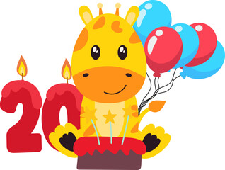 Birthday Animal Cute With Number 20TH
