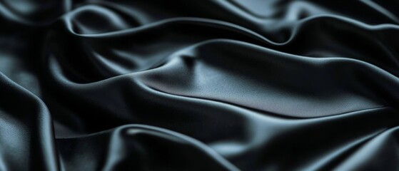 Fototapeta premium Luxurious black silk fabric with smooth, flowing folds creates a sense of elegance and sophistication, embodying timeless style and opulence.