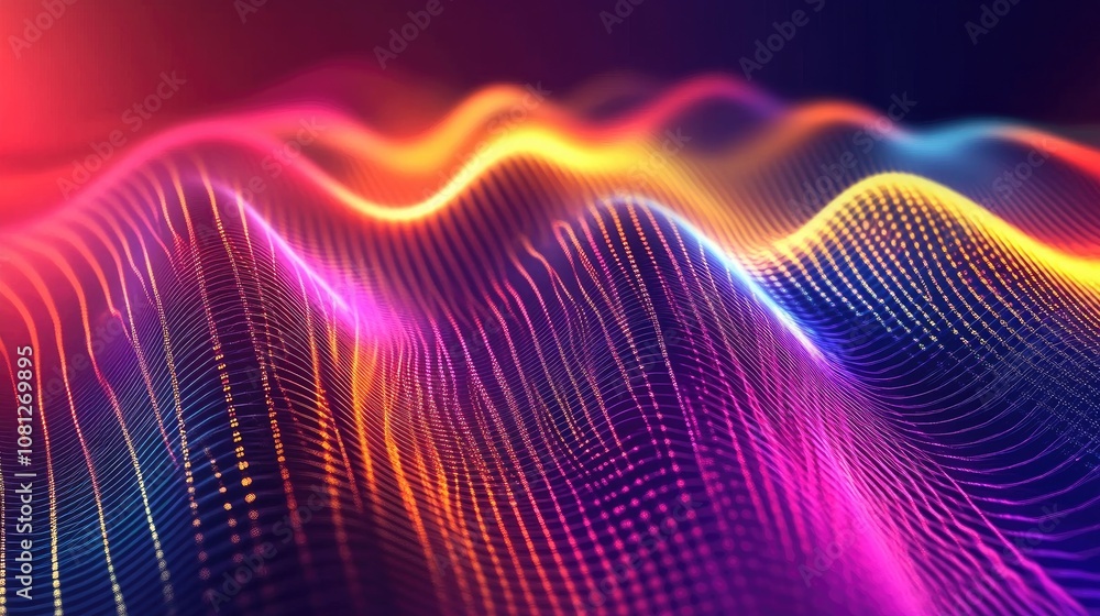 Poster colorful abstract wave patterns with glowing lines creating a dynamic and vibrant visual experience,