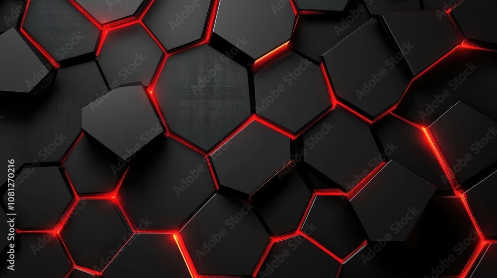 Poster modern abstract background with honeycomb pattern and glowing red accents for technology, design, an