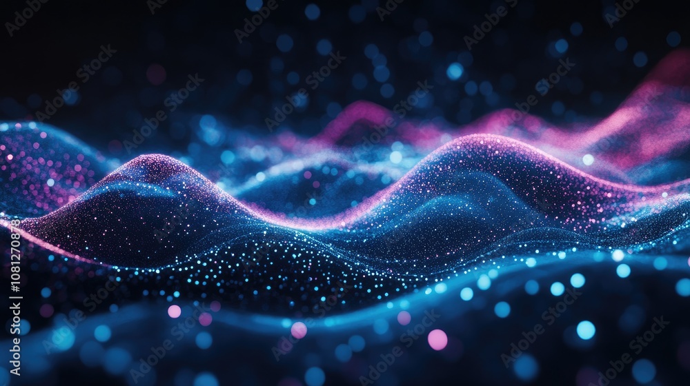 Poster vibrant abstract waves of light with glowing particles creating a dreamy and futuristic background f
