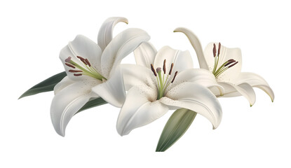 White lilies on a transparent background. isolated background.