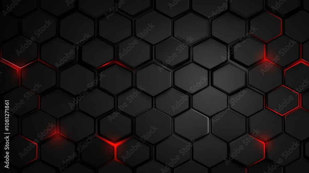 Poster modern abstract background featuring hexagonal patterns with subtle red illuminations ideal for tech