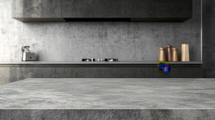Close-up of Grey Countertop with Blurred Modern Kitchen Background