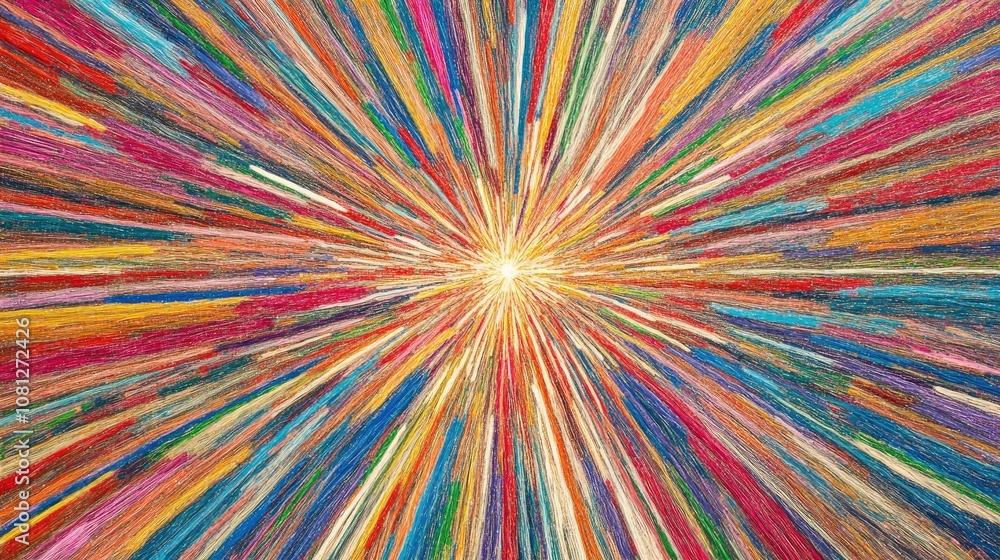 Poster vibrant explosion of colorful streaks radiating from the center, creating a dynamic visual effect of