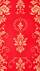 French red tapestry wall texture, baroque background, luxury banner with floral pattern, angled photoshot