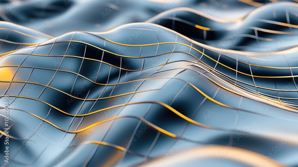 Poster abstract 3d surface with smooth waves and illuminated lines capturing the essence of technology and 