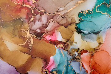 Currents of translucent hues, snaking metallic swirls, and foamy sprays of color shape the landscape of these free-flowing textures. Natural luxury abstract fluid art painting in liquid ink technique
