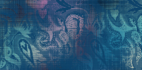 Abstract halftone textured illustration. Vector blur paisley ornamental decorative background with halftone effect.