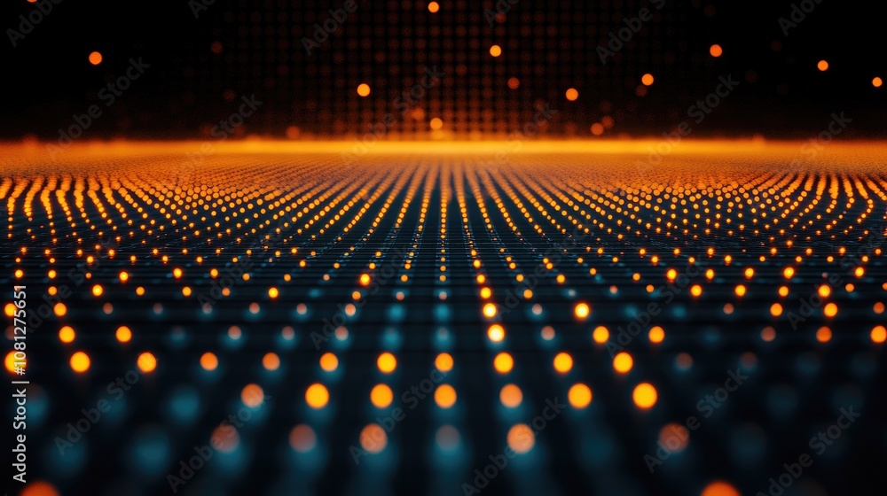 Poster a beautiful abstract background featuring luminescent dots in orange and blue on a dotted grid, perf