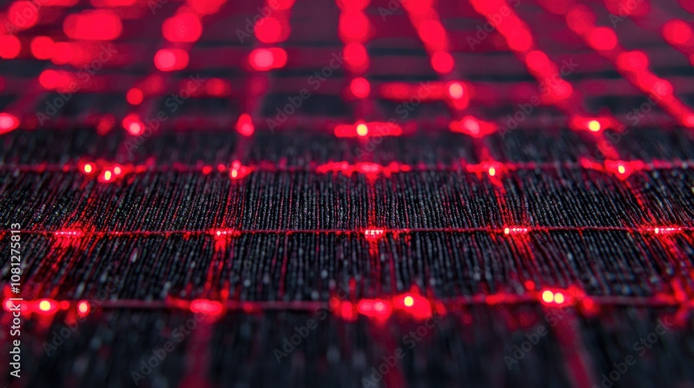 Poster abstract background of red led lights creating a grid pattern on a dark surface with a soft focus ef