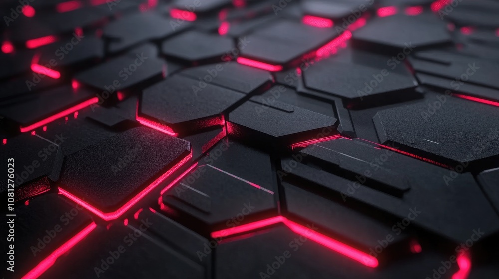 Aufkleber abstract close-up of a modern textured surface featuring hexagonal patterns illuminated by glowing r