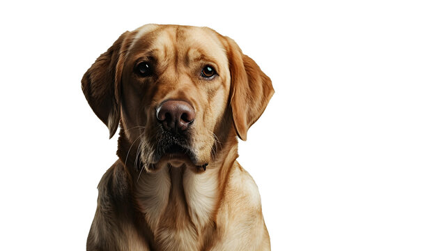 Portrait of a labrador retriever dog sitting on a white background
