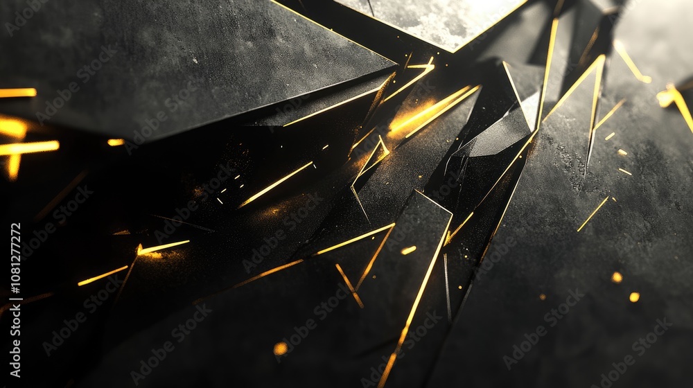 Poster abstract geometric pattern with dynamic glowing elements on a dark textured background, illustrating