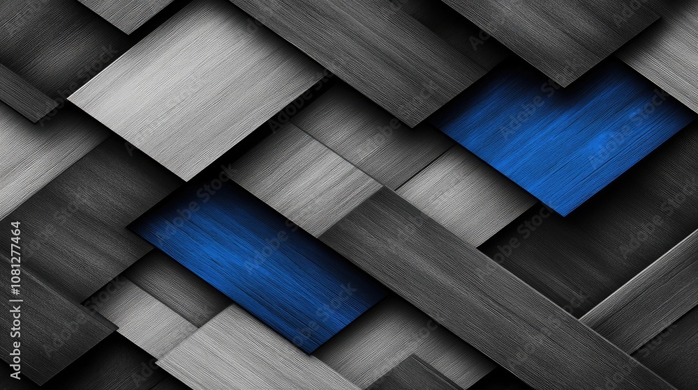 Poster stylish abstract background with interwoven black and gray textures featuring bright blue accent in 