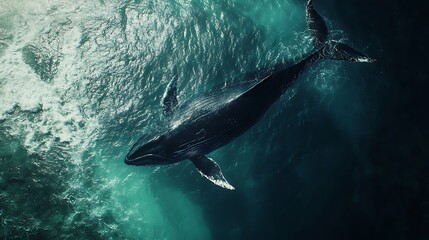 Fototapeta premium Humpback whales swimming elegantly beneath the ocean surface in harmony.