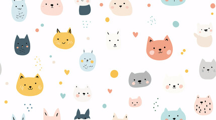 Cute Animal Faces Seamless Pattern Kids Nursery Fabric Wallpaper Design