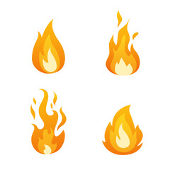 Burning fire icons collection isolated on a white background.	
