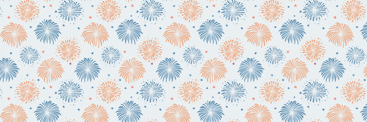 Festive Fireworks Pattern Design Celebratory Theme Digital Art Whimsical Environment Top-Down View Graphic Element