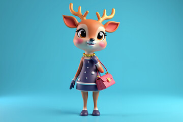 Fototapeta premium 3d digital illustration of a cute anthropomorphic deer, with large, expressive eyes, and a confident stance. She as fashionista