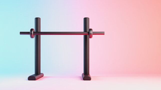 Minimalistic and Modern Gym Equipment for Home Workouts Featuring a Stylish Black Parallel Bar on a Gradient Background of Soft Blue and Pink Hues