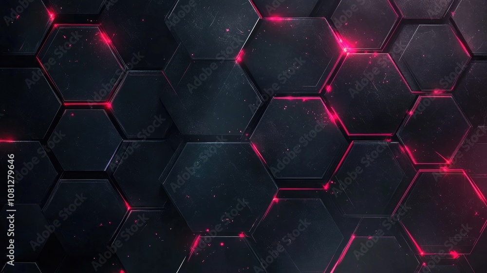 Poster abstract hexagonal background with glowing red accents ideal for technology, science, or futuristic 
