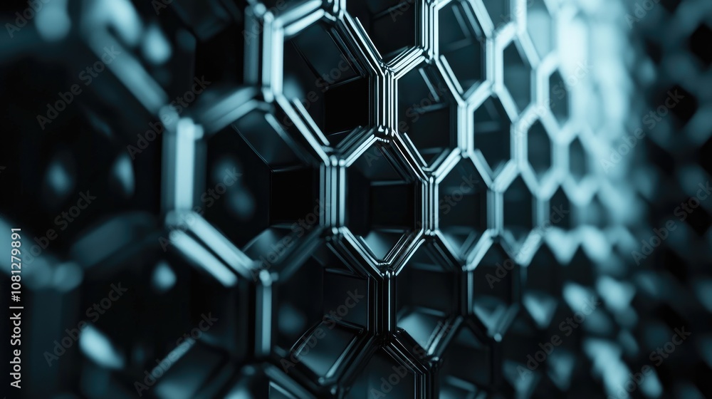 Poster abstract close-up view of a modern hexagonal structure showcasing intricate geometric patterns and r