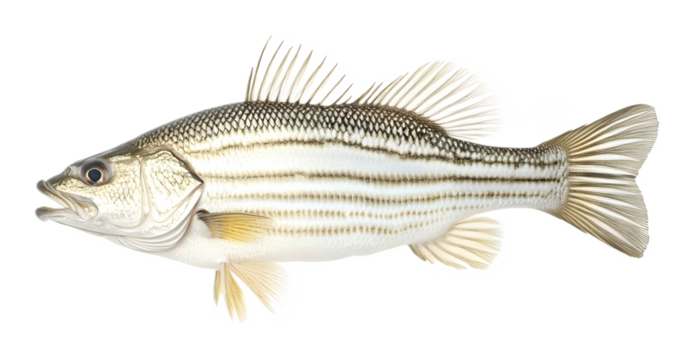 White striped bass fish on a transparent background. isolated background.