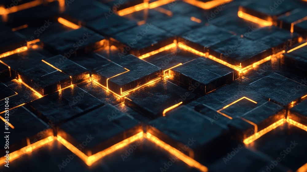 Poster abstract digital background with glowing neon lines and dark textured surfaces creating a futuristic