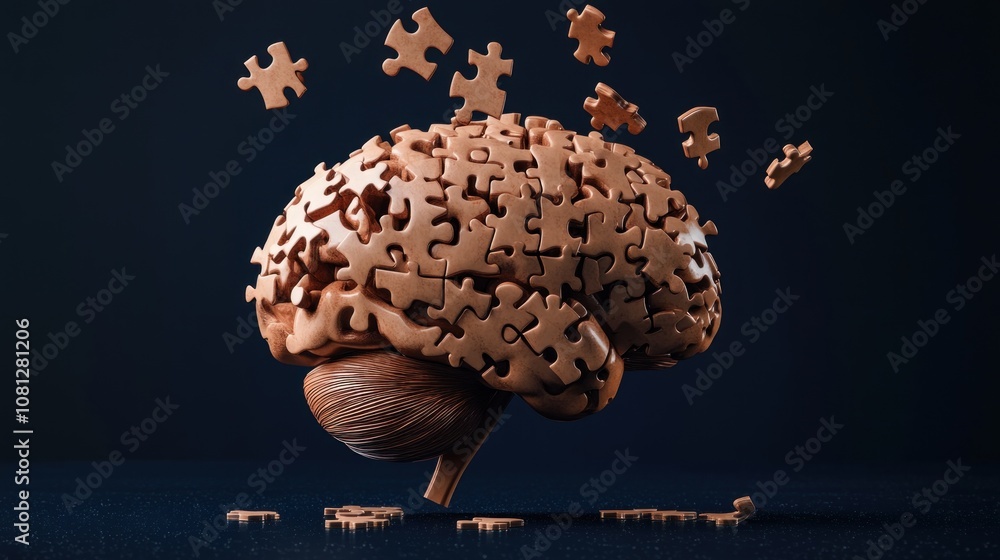 Aufkleber a brain made of puzzle pieces, symbolizing complexity and cognition.
