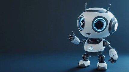 A friendly robot character with large expressive eyes giving a thumbs-up.