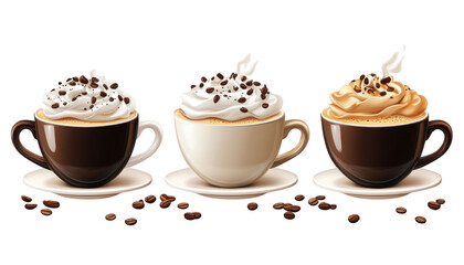 Coffee Cups With latte art Isolated On Transparent Background