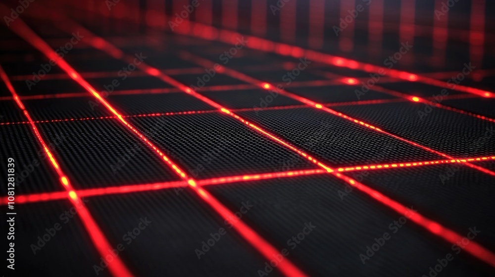 Aufkleber illuminated red laser grid background with a dark surface, perfect for technology, futuristic, and a