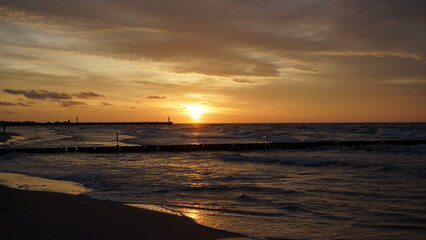 Sunset on the beach by the sea