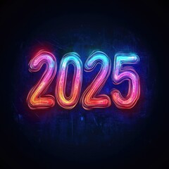 Neon 2025 New Year Glowing Digital Abstract
