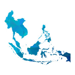 Map of Southeast Asia - Blue Geometric Rumpled Triangular , Polygonal Design For Your. Vector illustration eps 10.	
