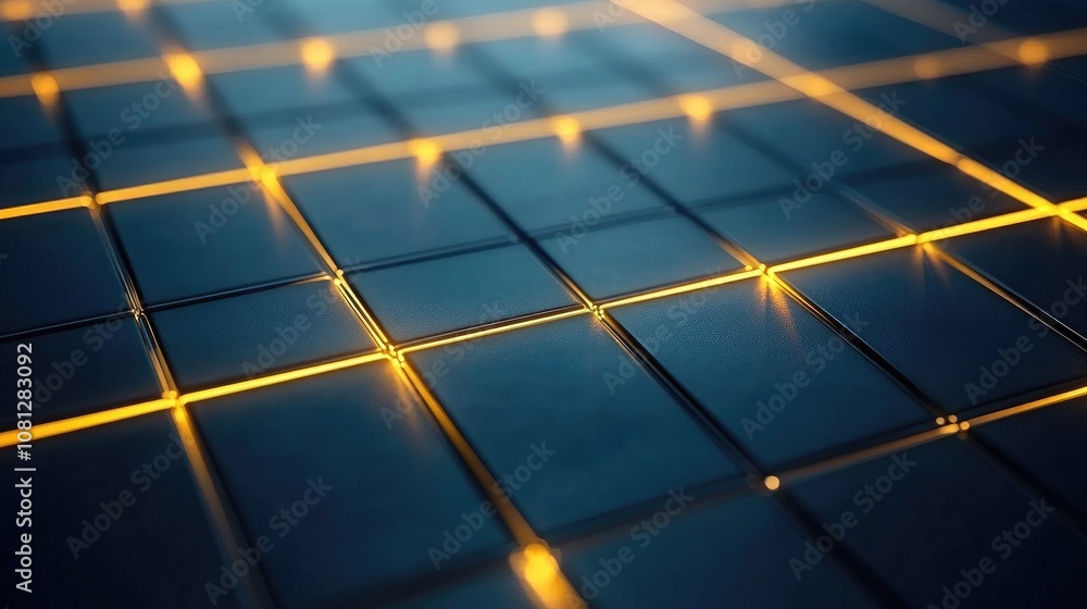 Poster abstract background featuring illuminated squares creating a dynamic pattern with warm golden light 