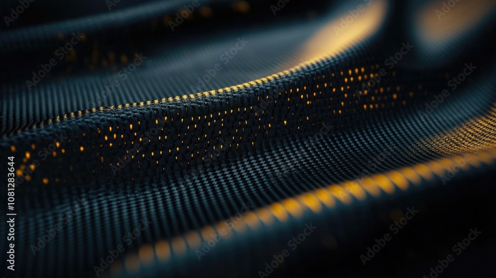 Poster elegant close-up of shimmering black fabric with a subtle golden glow capturing light and texture in