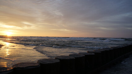 Sunset on the beach by the sea
