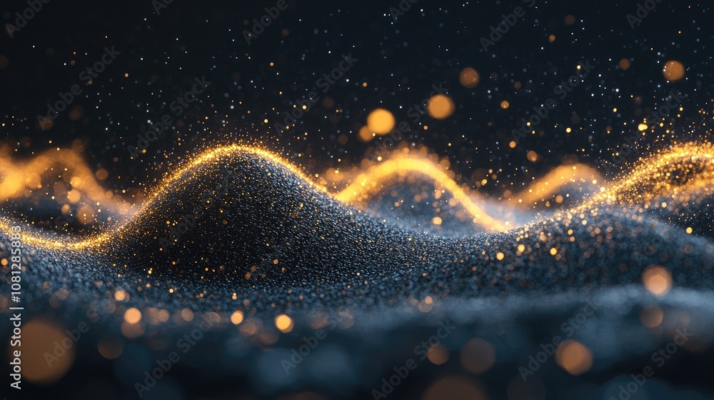 Poster abstract representation of glowing waves and particles with a dark background showcasing a blend of 