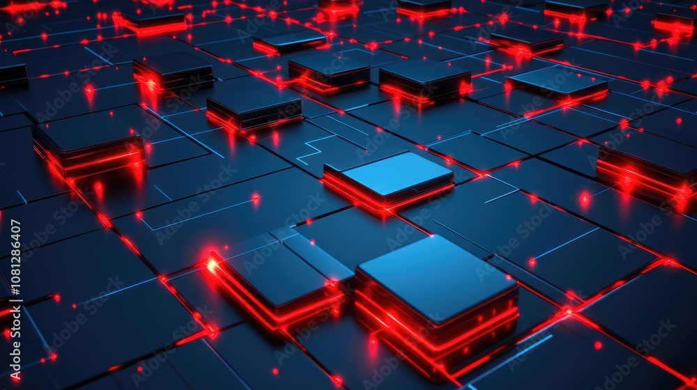 Poster abstract digital technology background with red glowing elements and geometric patterns for futurist